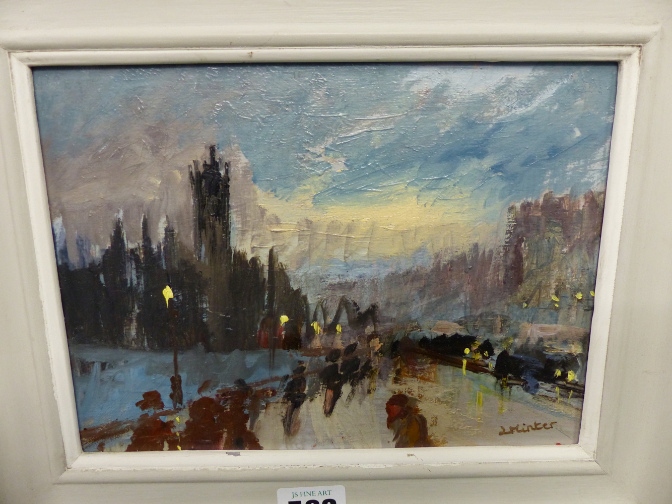 LYNDA MINTER (20TH/21ST CENTURY), CITY VIEW AT NIGHT, SIGNED, OIL ON CANVAS, 22.5 x 16.5cm. - Image 2 of 6