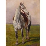ENGLISH SCHOOL (19TH CENTURY), SADDLED DAPPLE GREY HORSE IN A LANDSCAPE, OIL ON CANVAS, RELINED,
