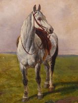 ENGLISH SCHOOL (19TH CENTURY), SADDLED DAPPLE GREY HORSE IN A LANDSCAPE, OIL ON CANVAS, RELINED,