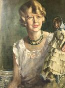 DOUGLAS GRANVILLE CHANDOR (1897-1953) PORTRAIT OF A LADY WITH HER DOLL. OIL ON CANVAS SIGNED L/R