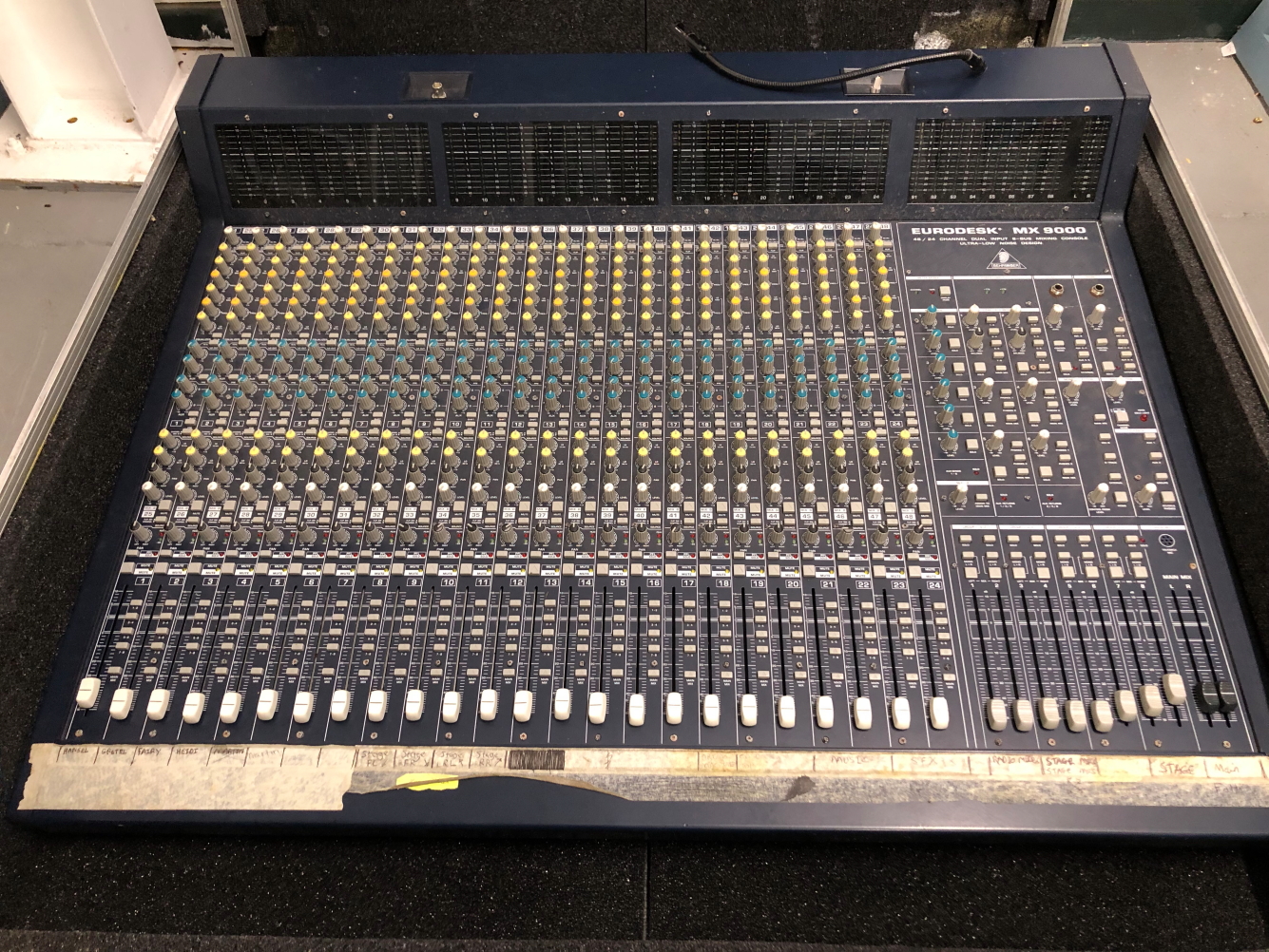 EURODESK - BEHRINGER MX 9000 48/24 CHANNEL MIXING DESK WITH 400W POWER UNIT, IN FLIGHT CASE.