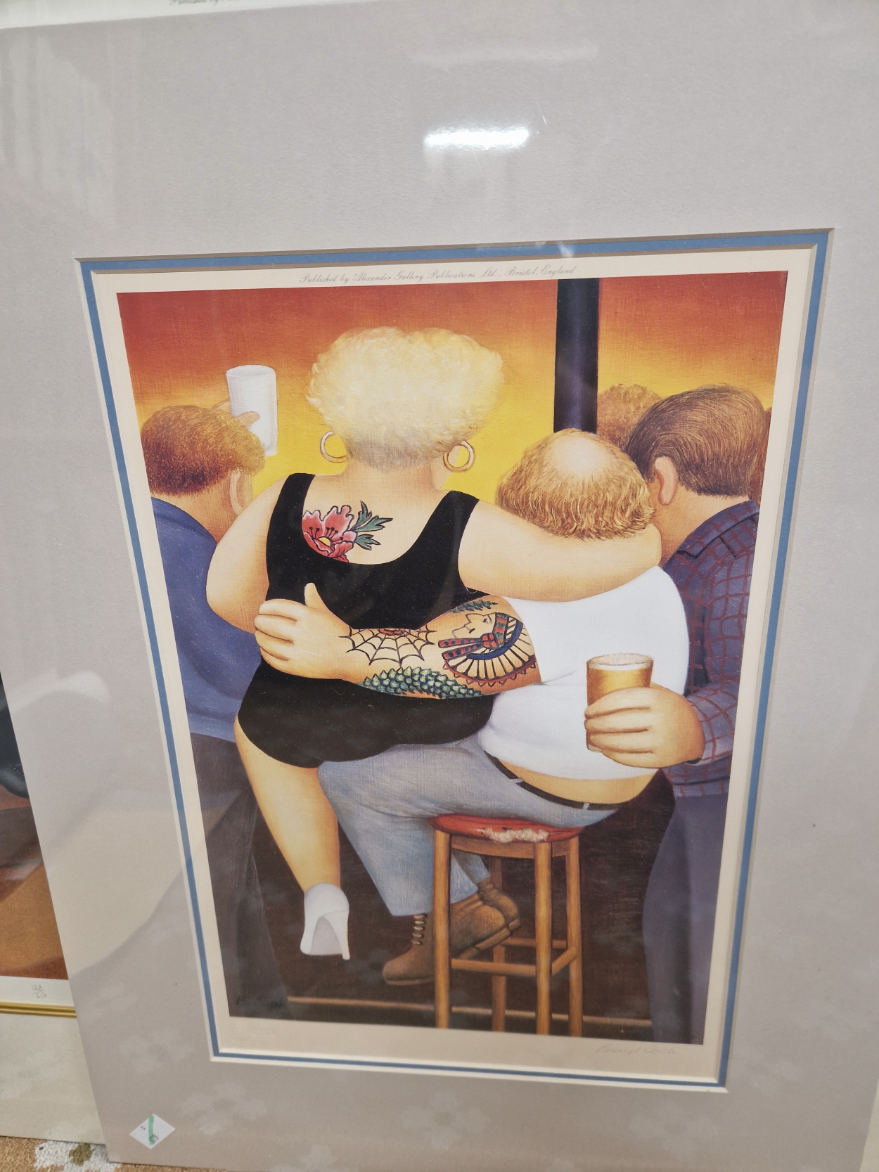 AFTER AND BY BERYL COOK, A PENCIL SIGNED PRINT, AT THE BAR, MOUNTED BUT NOT FRAMED. 41 x 27.5cms.