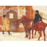 G. JEFFERSON (LATE 19TH/EARLY 20TH CENTURY), GENTLEMEN AND HORSES AT A CLOSED WAYSIDE INN, SIGNED,