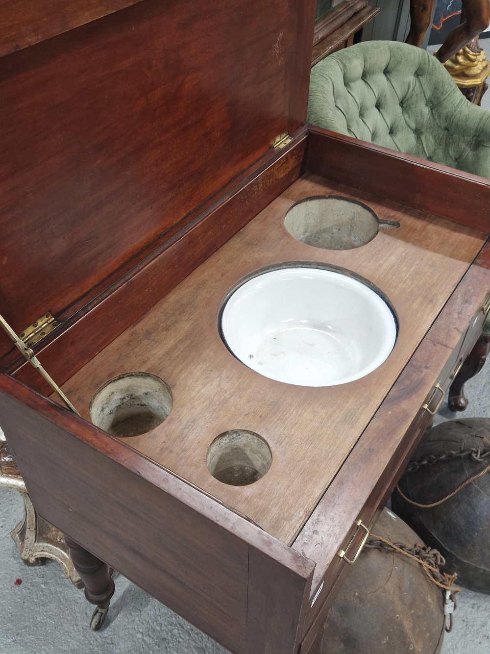 A VICTORIAN MAHOGANY CAMPAIGN TWO DRAWER WASHSTAND, THE LID STAMPED FOR HILL AND MILLARD, - Image 2 of 4