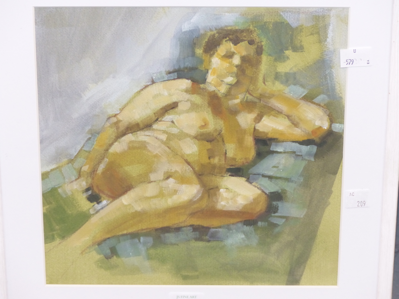 BRITISH SCHOOL 20TH CENTURY, RECLINING NUDE, WATERCOLOUR AND BODY COLOUR, 26 x 26cm - Image 2 of 4