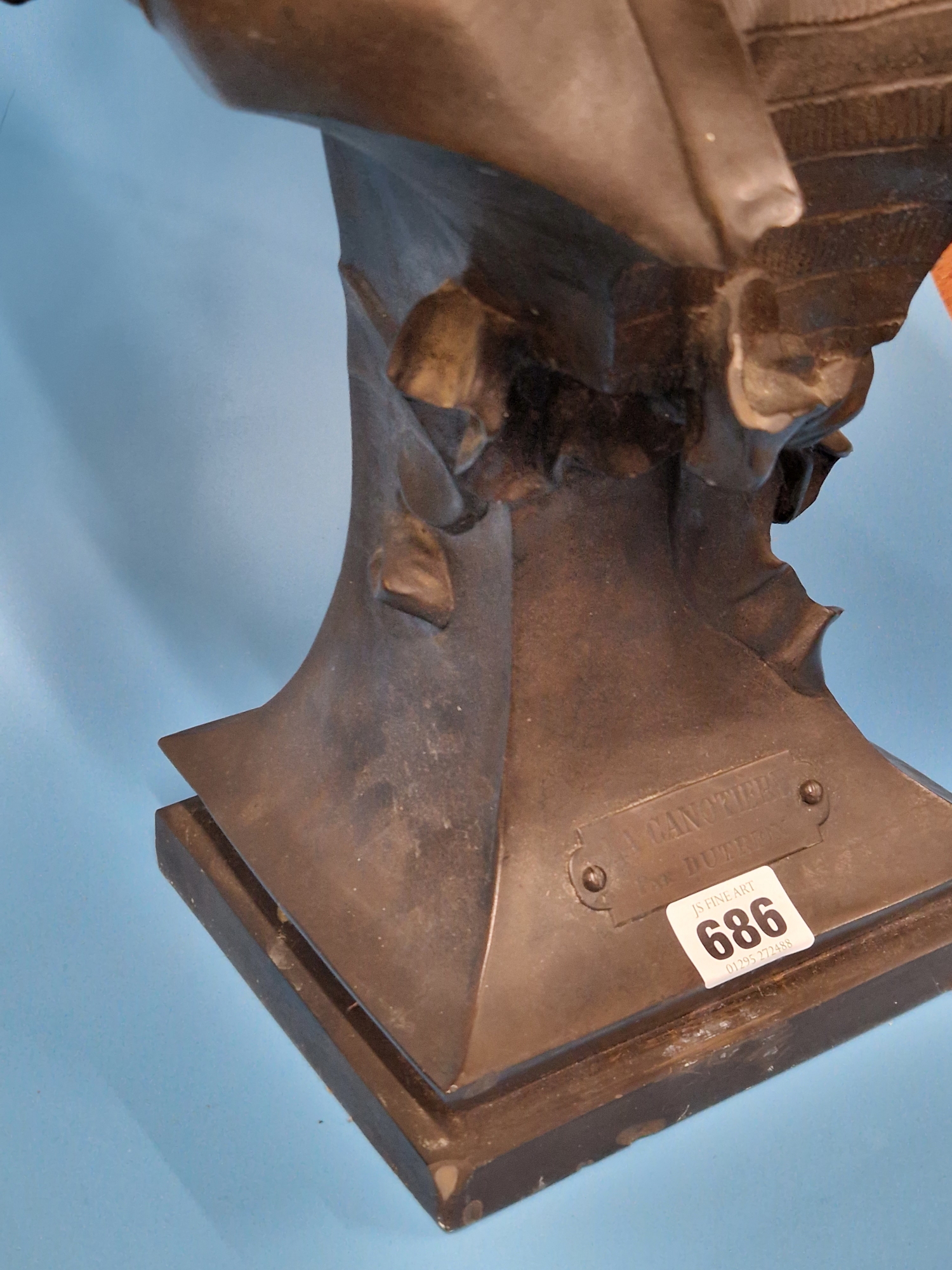 A BRONZED COMPOSITION BUST LABELLED LA CANOTIERE PAR DUTRION, SHE WEARS A CAP AND HAS ANCHORS ON THE - Image 6 of 10