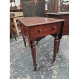 A 19th C. MAHOGANY PEMBROKE TABLE, THE RECTANGULAR FLAP TOP ABOVE DRAWERS TO EACH END AND
