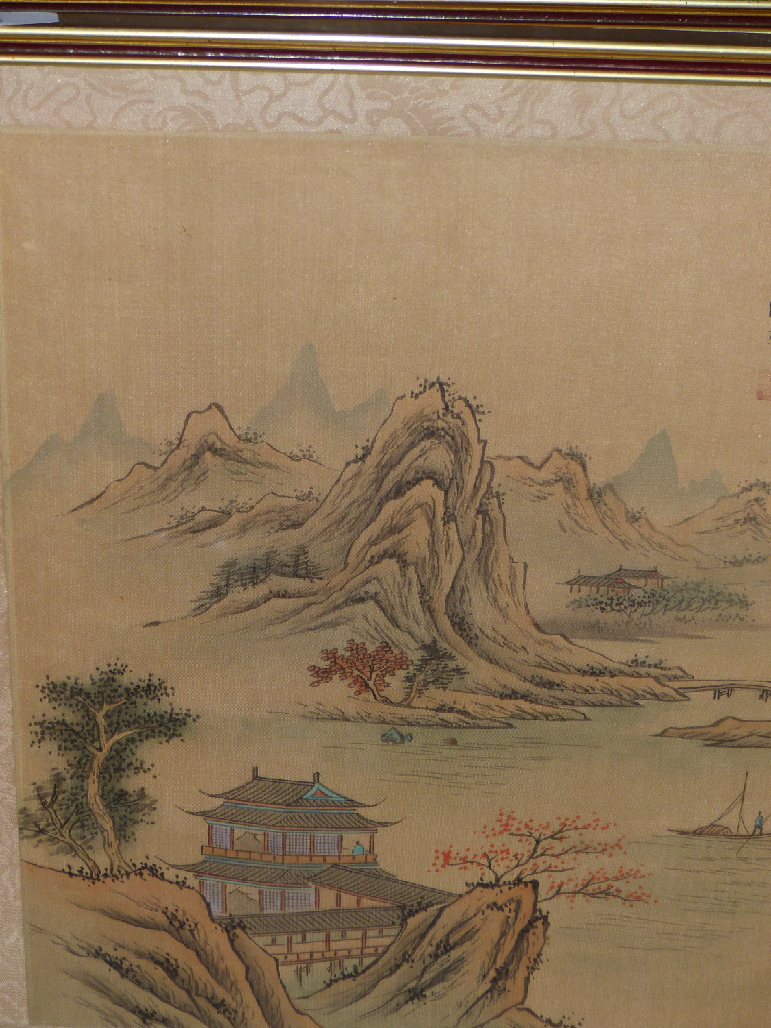 A SET OF FOUR CHINESE WATERCOLOUR PAINTINGS ON SILK DEPICTING LANDSCAPES. (4) - Image 2 of 5