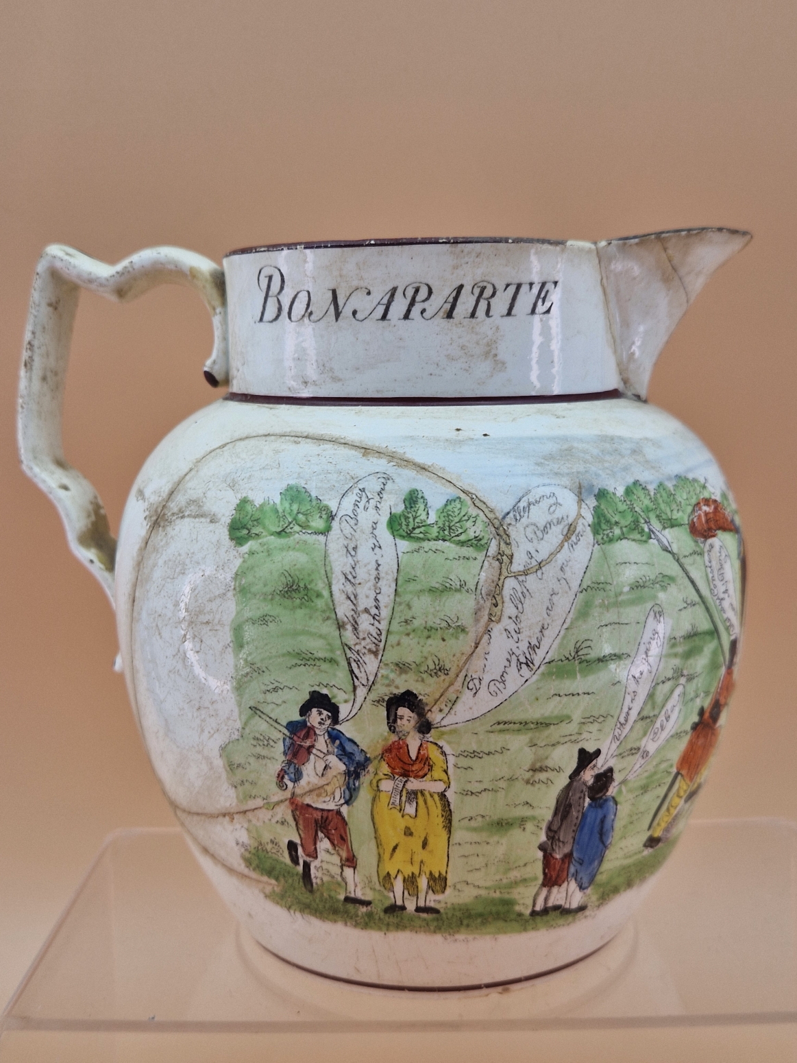 A CREAM WARE JUG PRINTED AND PAINTED WITH CARTOONS OF BONAPARTE DETHRON'D APRIL 1ST 1814, PREVIOUSLY - Image 3 of 6