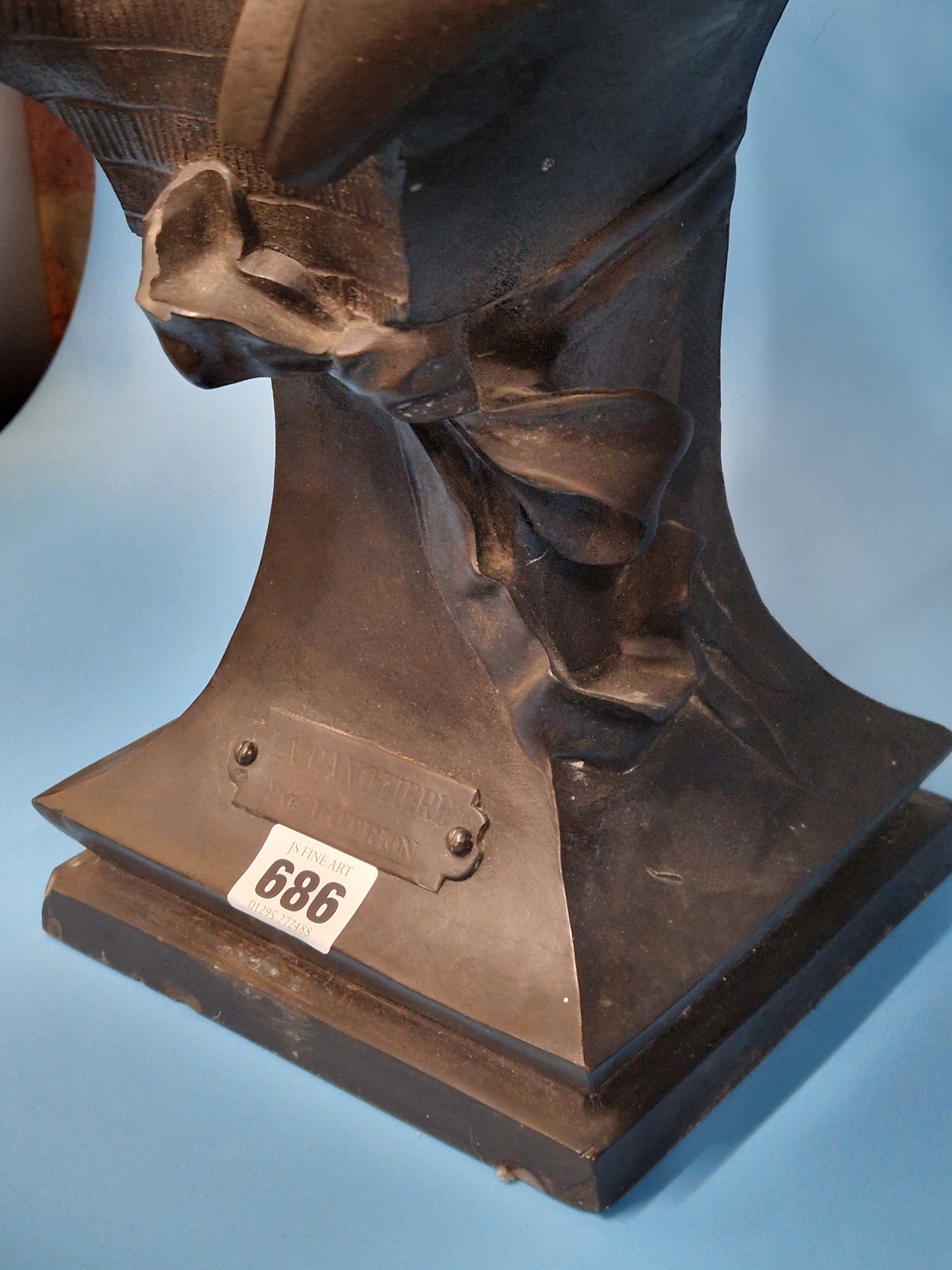A BRONZED COMPOSITION BUST LABELLED LA CANOTIERE PAR DUTRION, SHE WEARS A CAP AND HAS ANCHORS ON THE - Image 5 of 10