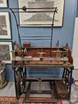 A RARE MID 19TH CENTURY BRASS AND IRON ORNAMENTAL TURNING LATHE SIGNED C. RICH, 44 DENMARK STREET