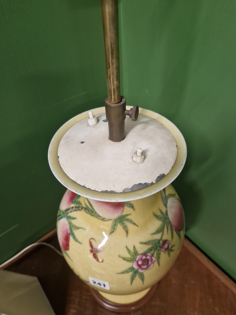 A LARGE ORIENTAL VASE WITH YELLOW GROUND AND FRUIT TREE DECORATION- LATER MOUNTED AS A LAMP. - Image 8 of 27