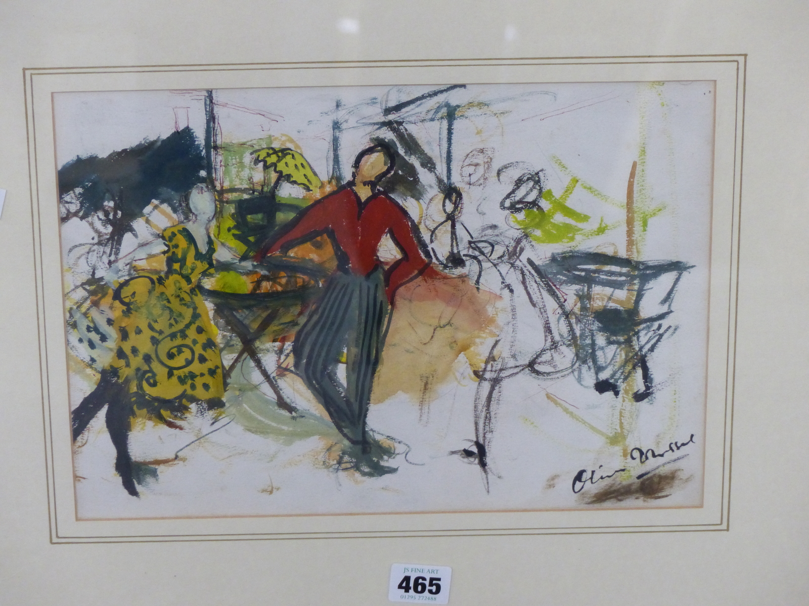 OLIVER MESSEL (1904-1978) ARR, FASHIONABLE FIGURES IN A CAFE, INDISTINCTLY SIGNED, GOUACHE, 31.5 x - Image 5 of 7