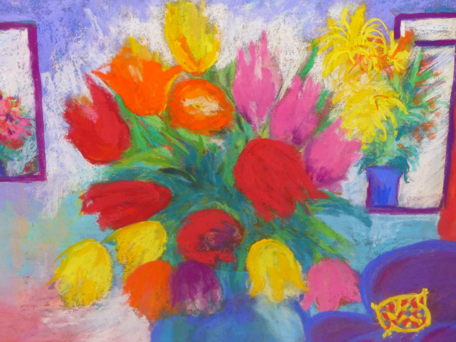 VIV O'DONNELL (20TH/21ST CENTURY), STILL LIFE OF TULIPS IN A VASE AND ANOTHER OF FRUIT AND