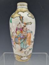 A LATE 18th C. CHINESE VASE PAINTED WITH GUANDI AND OTHER FIGURES IN A LANDSCAPE AND BETWEEN BLACK