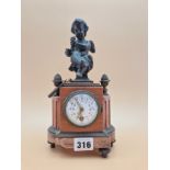 A TERRACOTTA PINK MARBLE AND BRONZE CASED TIMEPIECE WITH A PLATFORM ESCAPEMENT, CUPID DRINKING