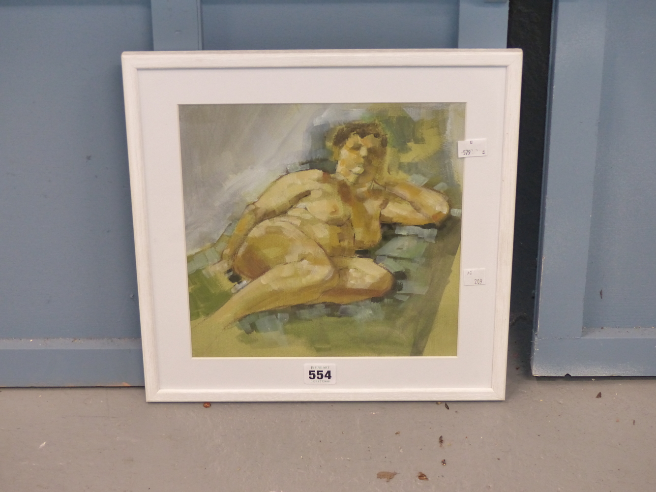 BRITISH SCHOOL 20TH CENTURY, RECLINING NUDE, WATERCOLOUR AND BODY COLOUR, 26 x 26cm - Image 3 of 4