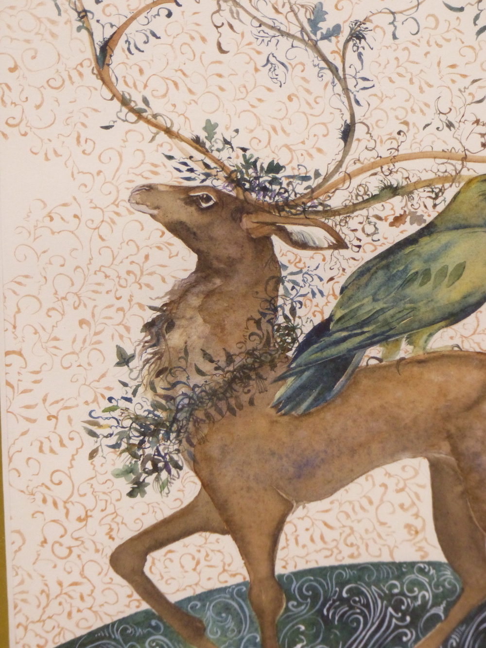 JACKIE MORRIS (20TH/21ST CENTURY) ARR, STAG AND EAGLE, WATERCOLOUR HIGHLIGHTED WITH GILT, 24.5 x - Image 5 of 8