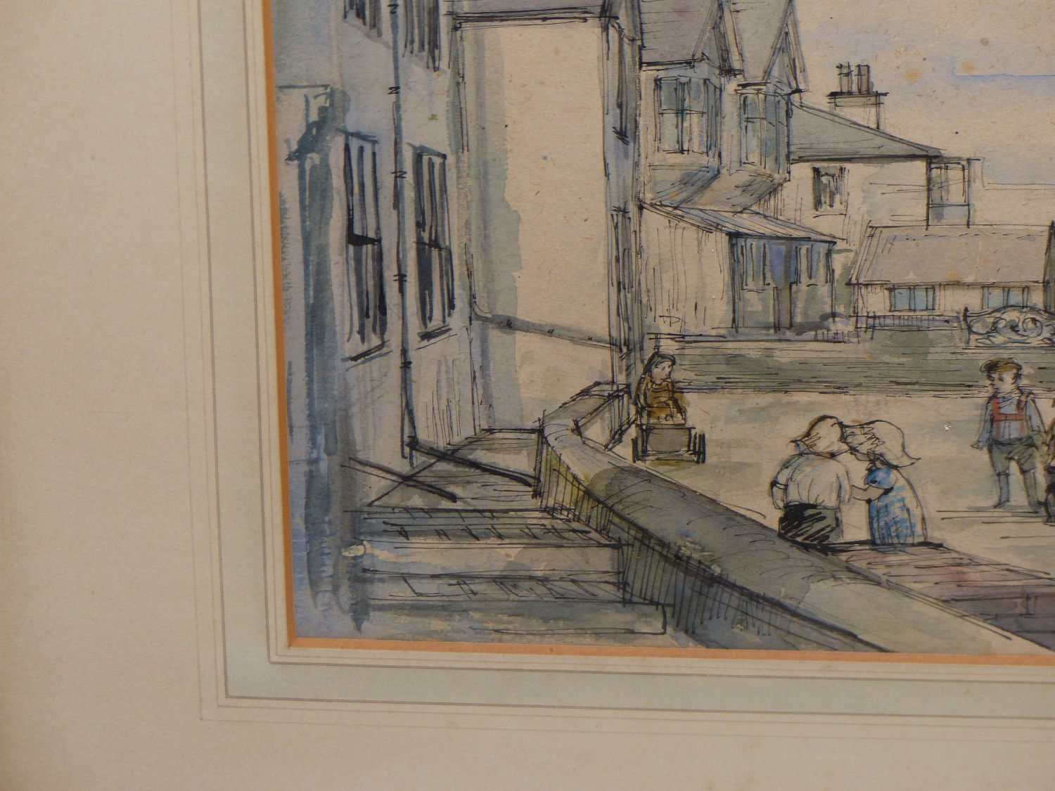 PETER CUMMING (1916-1993) ARR, CHILDREN PLAYING BY HARBOUR FRONT HOUSES, SIGNED AND DATED 20/4/52, - Image 3 of 7