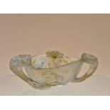 A CHINESE AGATE BOWL, THE SIDES PIERCED AND CARVED WITH THREE LINGZHIH FUNGUS, THE GREY STONE WITH