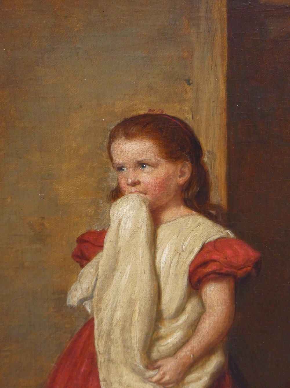 CONTINENTAL SCHOOL (19TH CENTURY), YOUNG GIRL WITH A BROKEN JUG IN AN INTERIOR, OIL ON CANVAS, 39 - Image 3 of 9