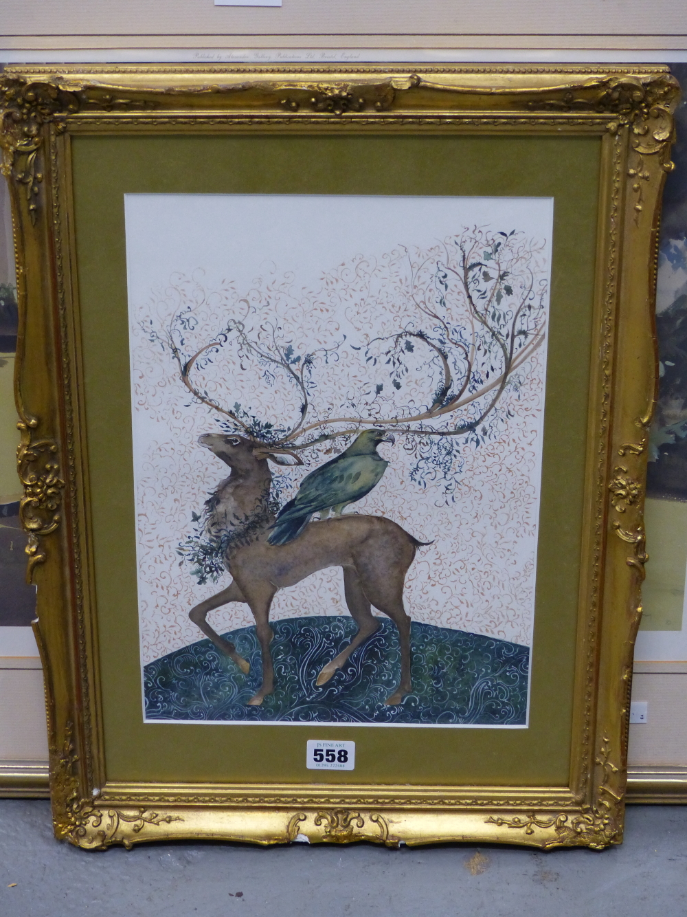 JACKIE MORRIS (20TH/21ST CENTURY) ARR, STAG AND EAGLE, WATERCOLOUR HIGHLIGHTED WITH GILT, 24.5 x - Image 7 of 8