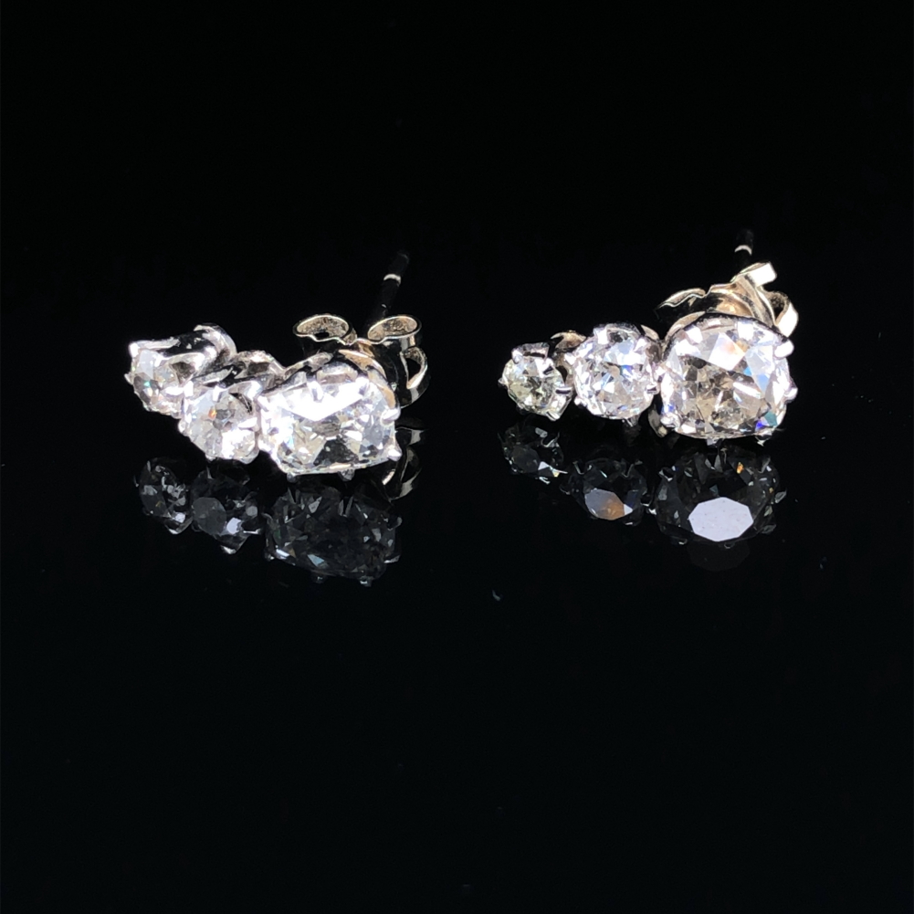 OLD CUT DIAMOND EARRINGS. EACH STUD SET WITH THREE VARIOUS CUT OLD CUT DIAMONDS. STUD ONE DETAILS, - Image 3 of 7
