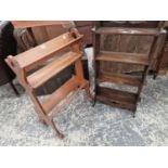 AN ARTS AND CRAFTS OAK BOOK STAND TOGETHER WITH A SMALL OAK BOOKCASE