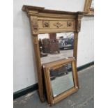 A LATE VICTORIAN GILT FRAMED SMALL PIER MIRROR AND A FURTHER SMALLER MIRROR.