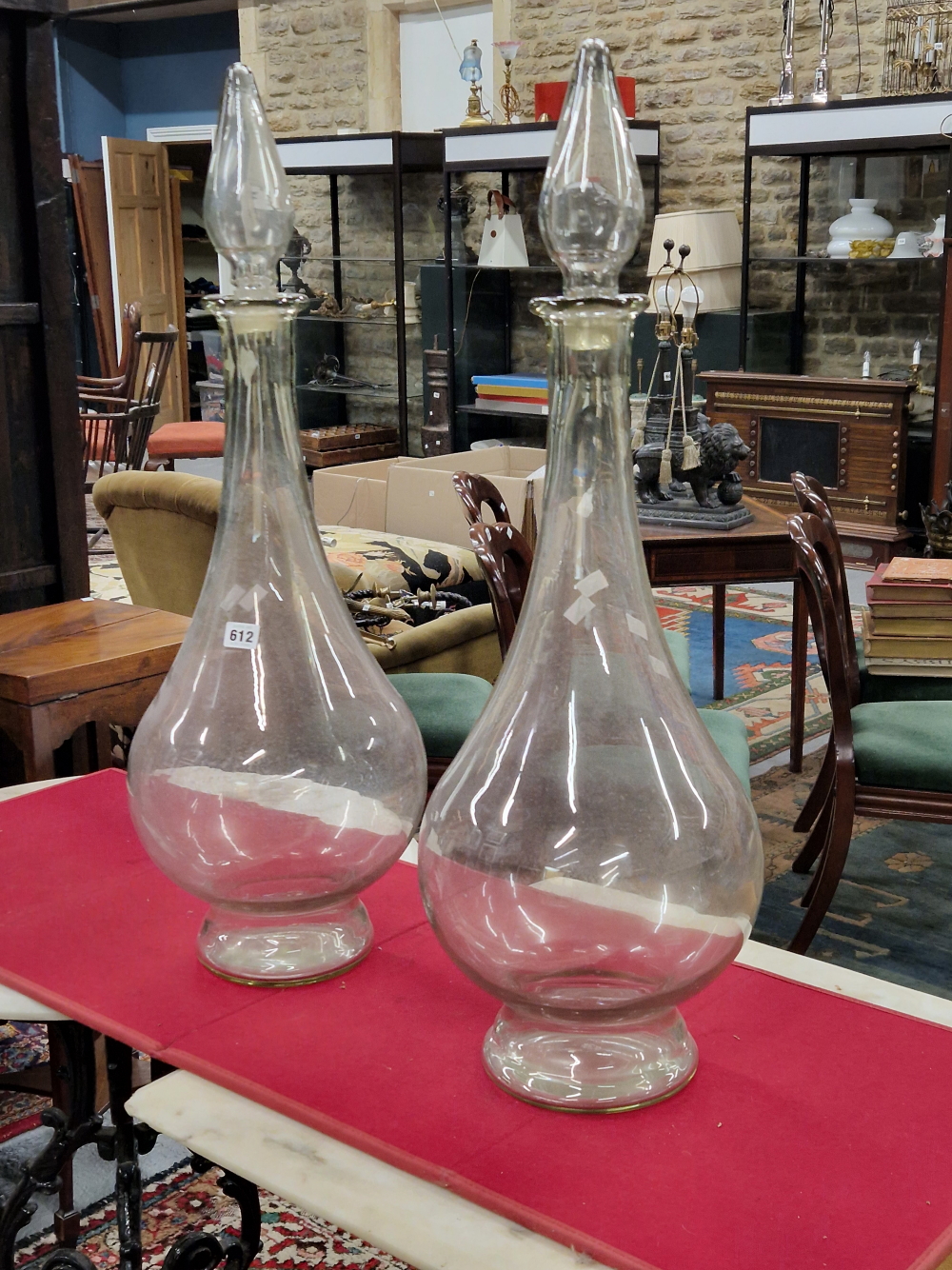 A PAIR OF PHARMACY SHOP GLASS BOTTLES AND SPIRE SHAPED STOPPER WITH COLOUR MIXES FOR FILLING THEM - Image 2 of 6