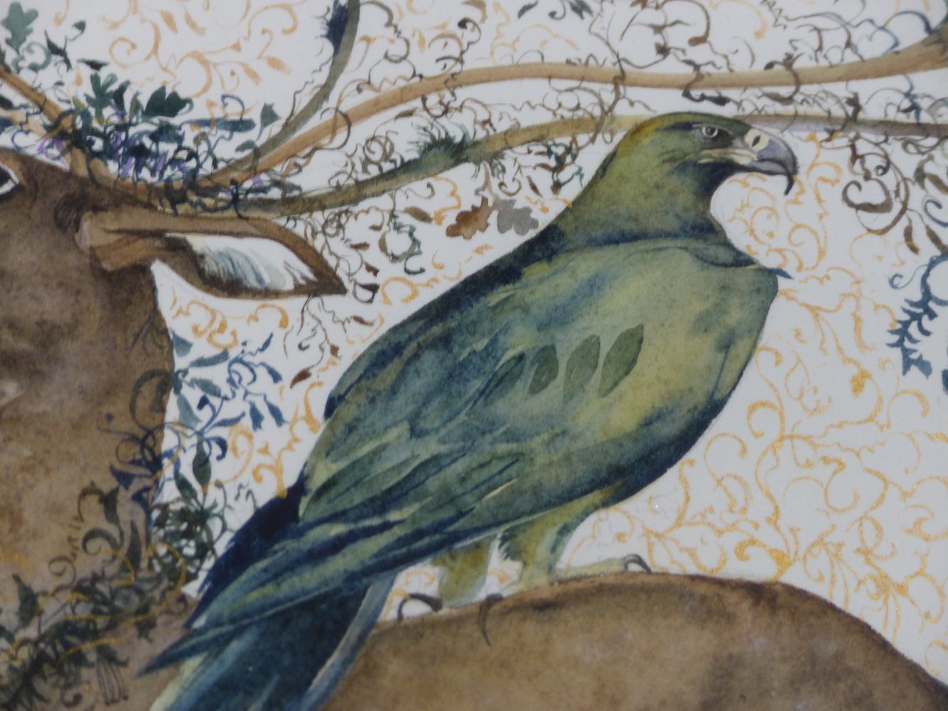 JACKIE MORRIS (20TH/21ST CENTURY) ARR, STAG AND EAGLE, WATERCOLOUR HIGHLIGHTED WITH GILT, 24.5 x - Image 8 of 8