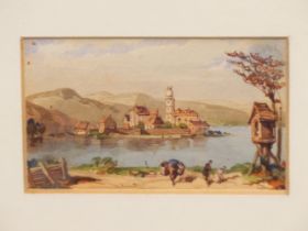 ATTRIBUTED TO JAMES DUFFIELD HARDING (1798-1863) WASSERBURG, FIGURES BY A LAKE IN A MOUNTAINOUS