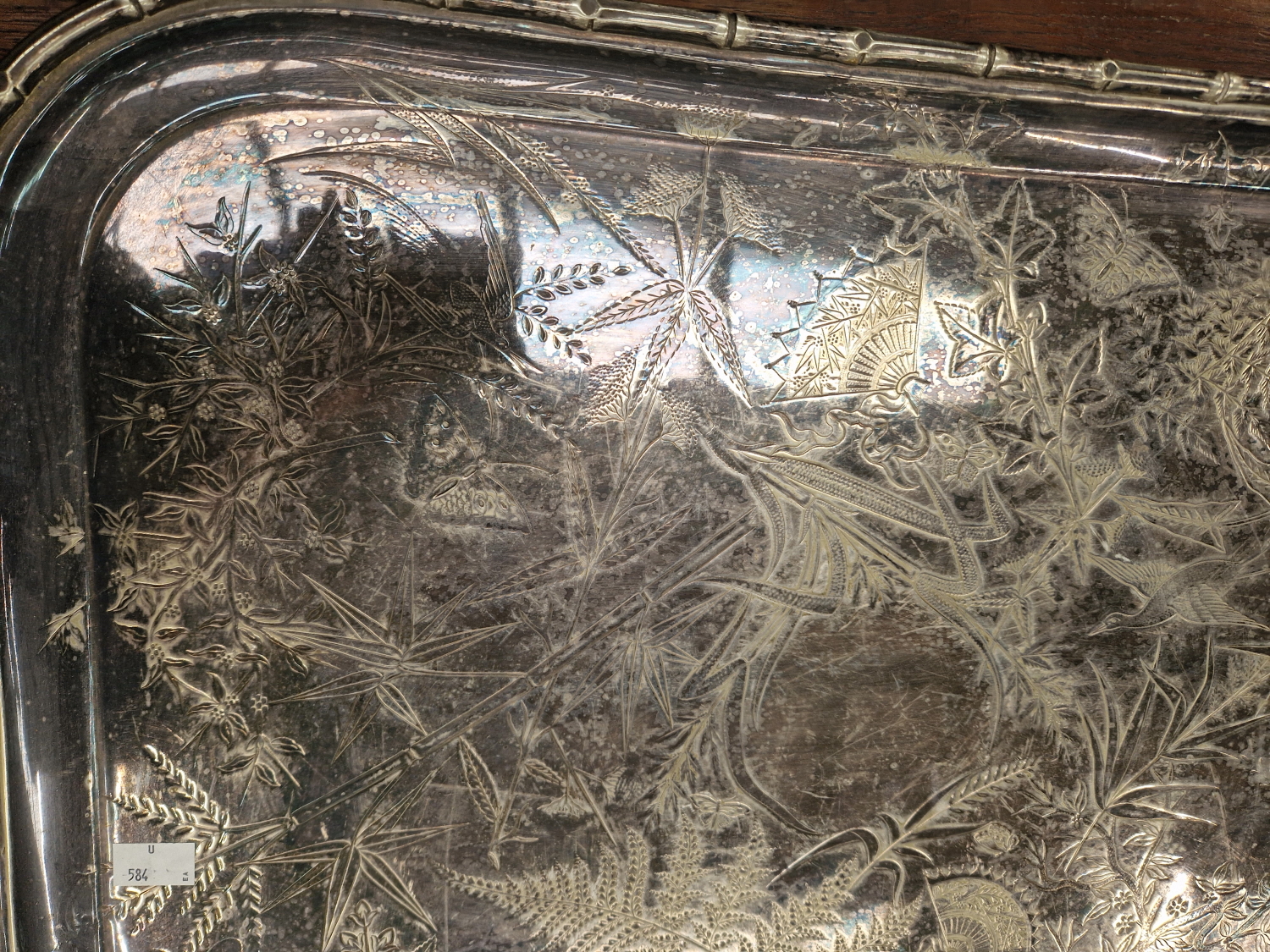 A LARGE SILVER PLATED TRAY IN THE AESTHETIC TASTE. - Image 4 of 6
