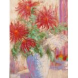 T. BENNINGS(?) (20TH CENTURY), STILL LIFE OF FLOWERS IN A VASE, SIGNED INDISTINCTLY, OIL ON BOARD,