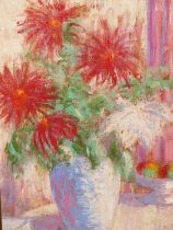 T. BENNINGS(?) (20TH CENTURY), STILL LIFE OF FLOWERS IN A VASE, SIGNED INDISTINCTLY, OIL ON BOARD,