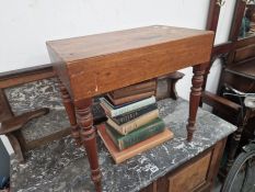TWO SIMILAR MAHOGANY BIDET STOOLS ON TURNED LEGS TAPERING TO SPINDLE FEET