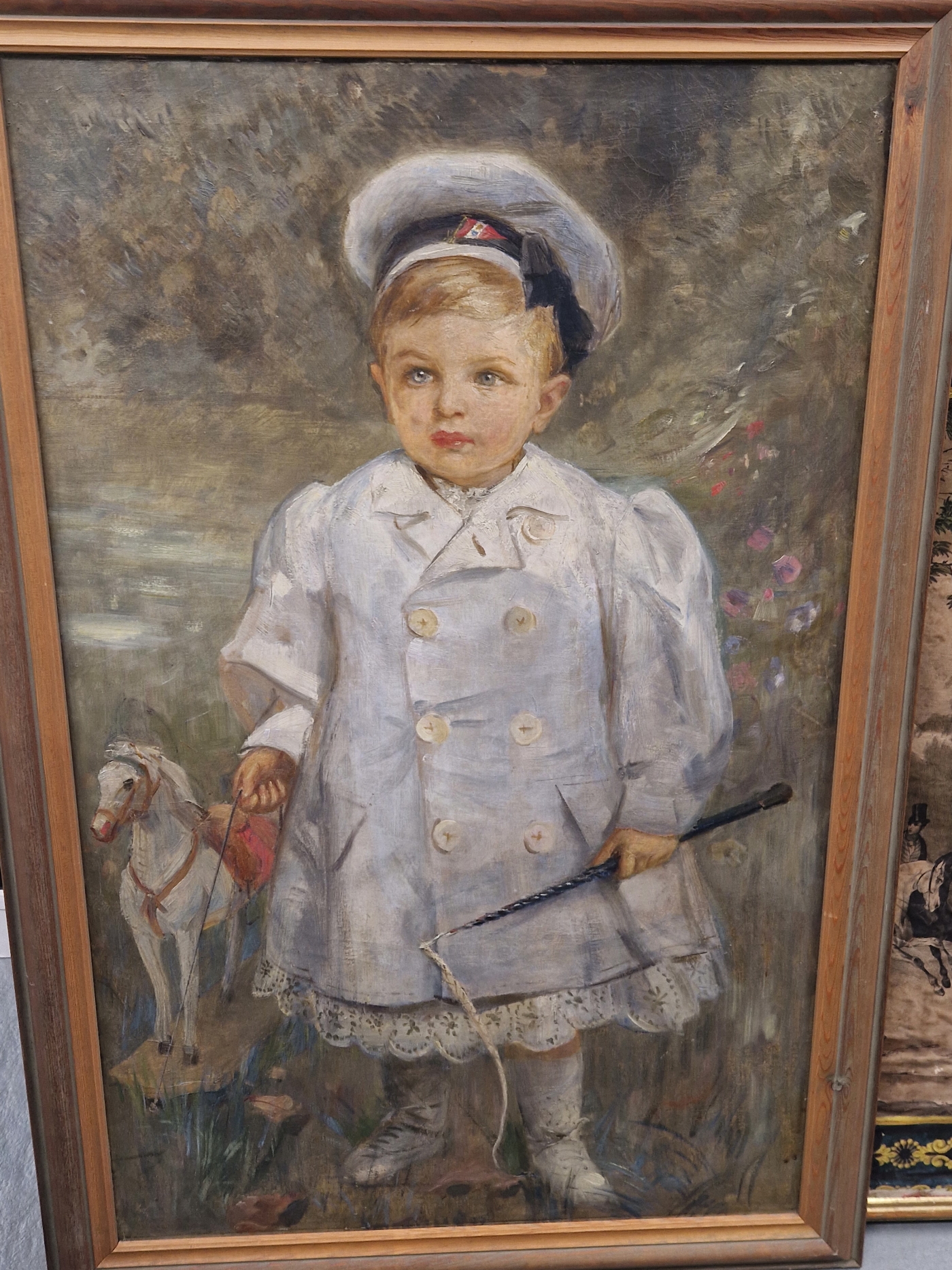SYDNEY PRIOR HALL (1842-1922), PORTRAIT OF A YOUNG CHILD WITH A TOY HORSE IN A GARDEN, OIL ON - Image 2 of 3