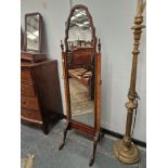 A WALNUT FRAMED FULL LENGTH CHEVAL DRESSING MIRROR