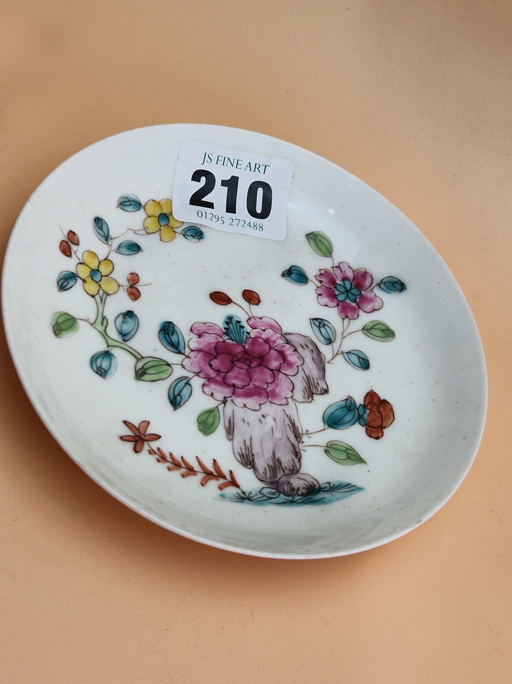 A BOW PORCELAIN COFFEE CUP AND SAUCER PAINTED WITH FLOWERS GROWING BY ROCKS - Image 4 of 6
