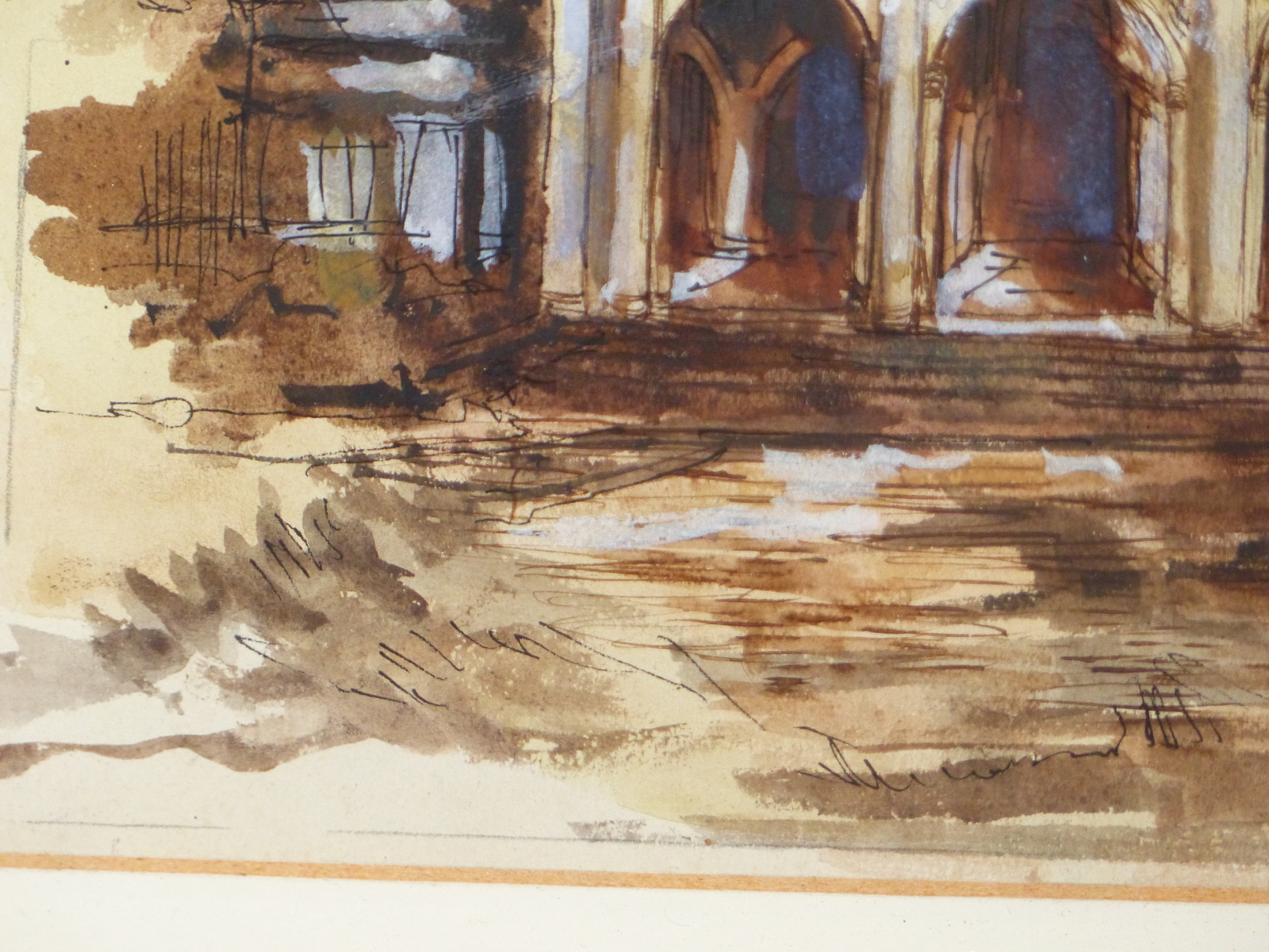 ATTRIBUTED TO JOHN PIPER (1903-1992) ARR, CLASSICAL BUILDING FACADE, SIGNED, PEN, INK AND - Image 4 of 7
