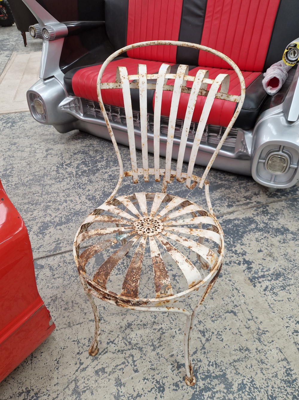 A PAIR OF ANTIQUE FRENCH IRON SPRUNG SEAT CAFE TYPE CHAIRS DESIGNED BY FRANCOIS CARRE LABELLED - Image 2 of 14