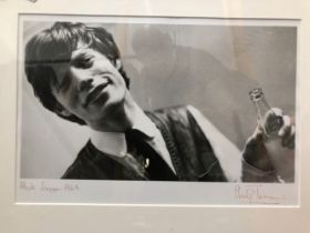 PHILIP TOWNSEND SIGNED PHOTOGRAPHIC PRINT OF MICK JAGGER 1964, 36 x 24 CM FRAMED.