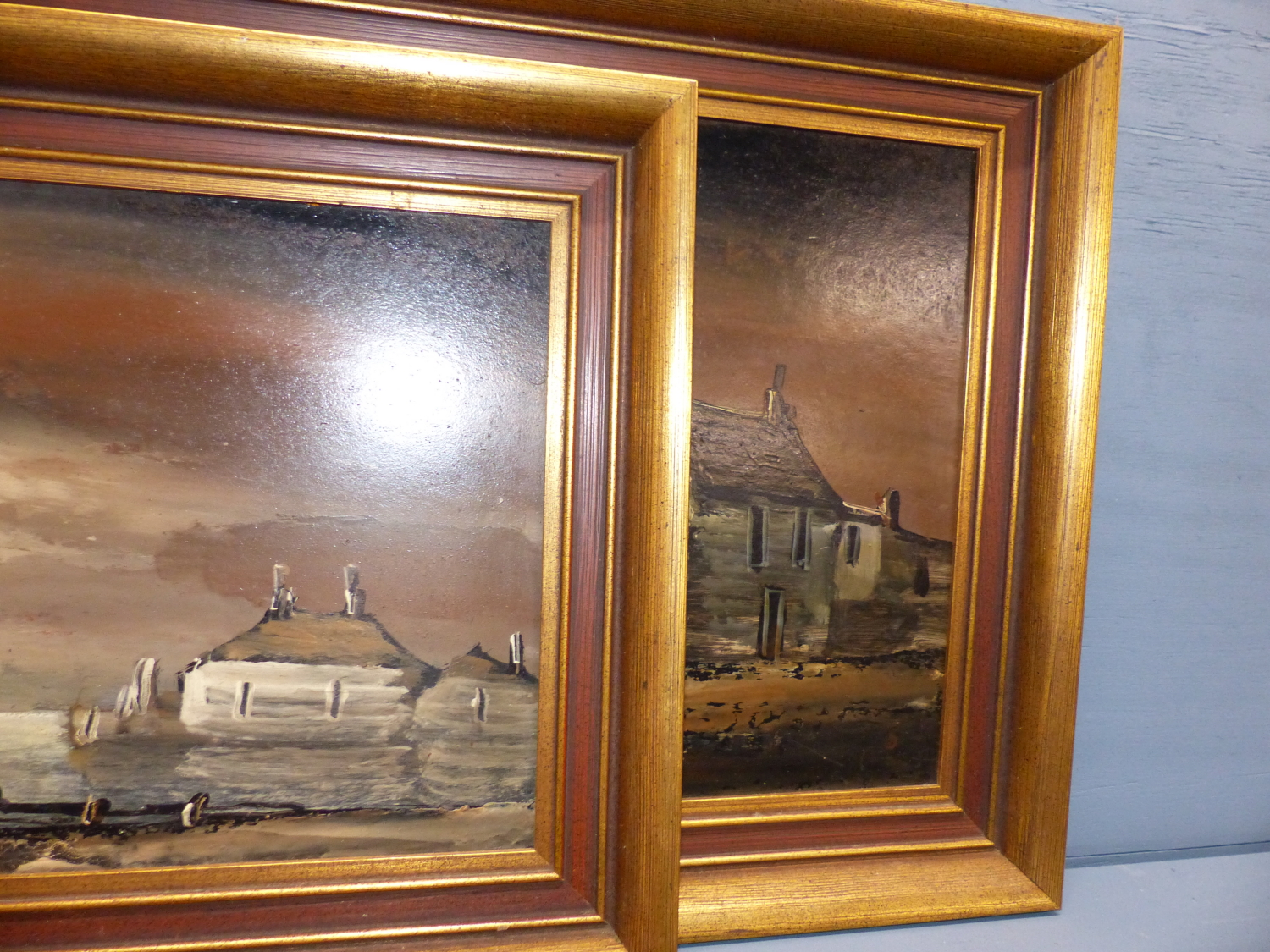 EDWARD ELLIOTT (1918-?), RUN DOWN COTTAGES BY THE WHARF AT NIGHT, AND ANOTHER SIMILAR, BOTH - Image 3 of 3
