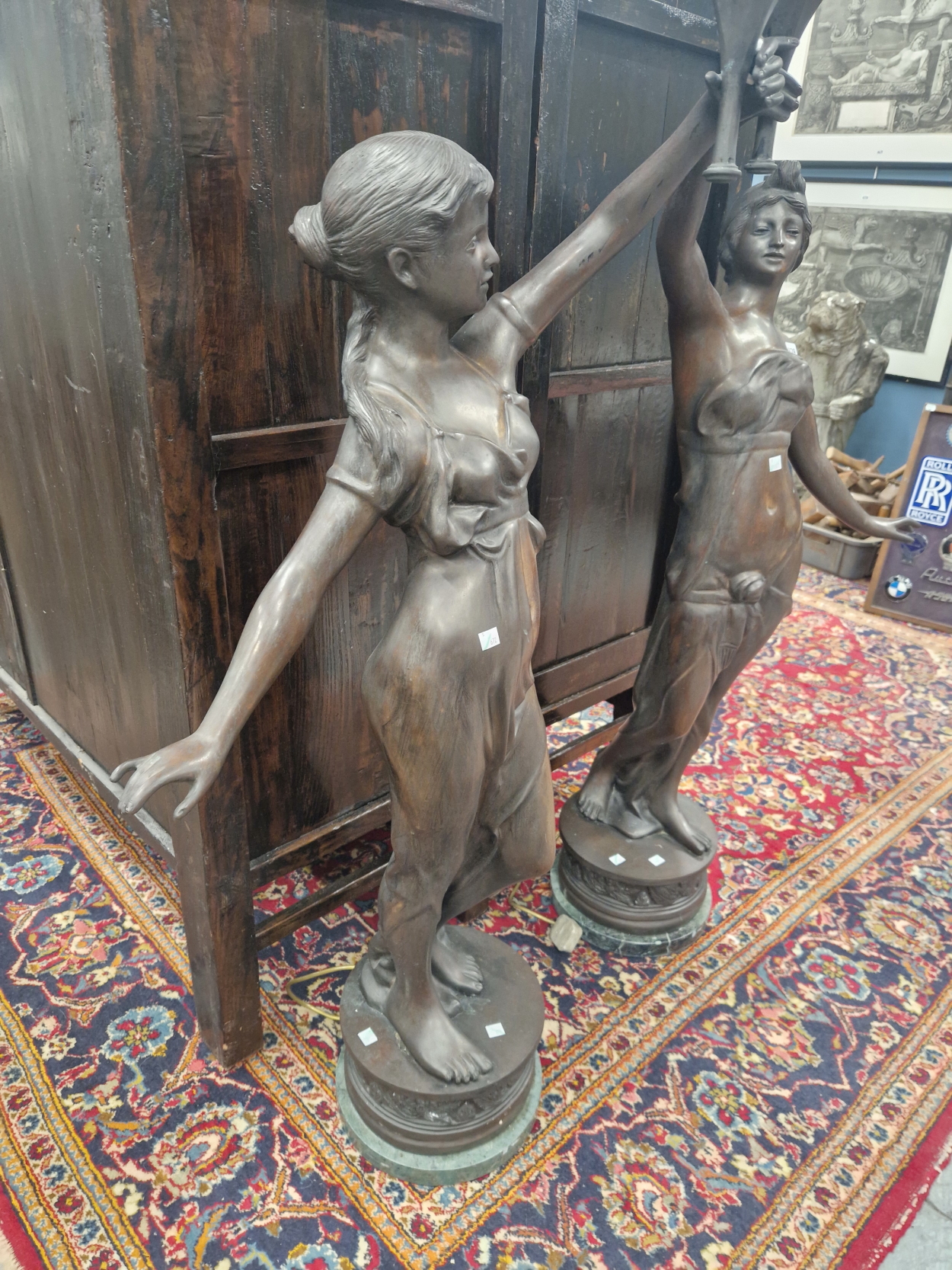 A PAIR OF BRONZE FIGURAL STANDARD LAMPS, EACH TORCH SHAPE HELD UP BY A SCANTILY DRAPED CLASSICAL - Image 4 of 20