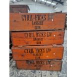 FOUR WOODEN PACKAGING CRATES INSCRIBED FOR CYRIL HICKS LTD, BABBURY