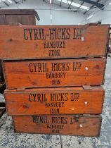 FOUR WOODEN PACKAGING CRATES INSCRIBED FOR CYRIL HICKS LTD, BABBURY