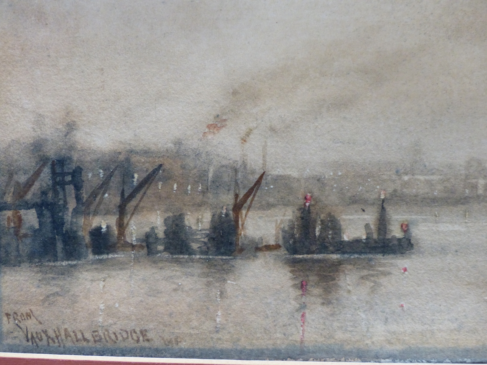 ENGLISH SCHOOL (19TH CENTURY), THE VIEW FROM VAUXHALL BRIDGE AT DUSK, TITLED LOWER LEFT, - Image 5 of 9