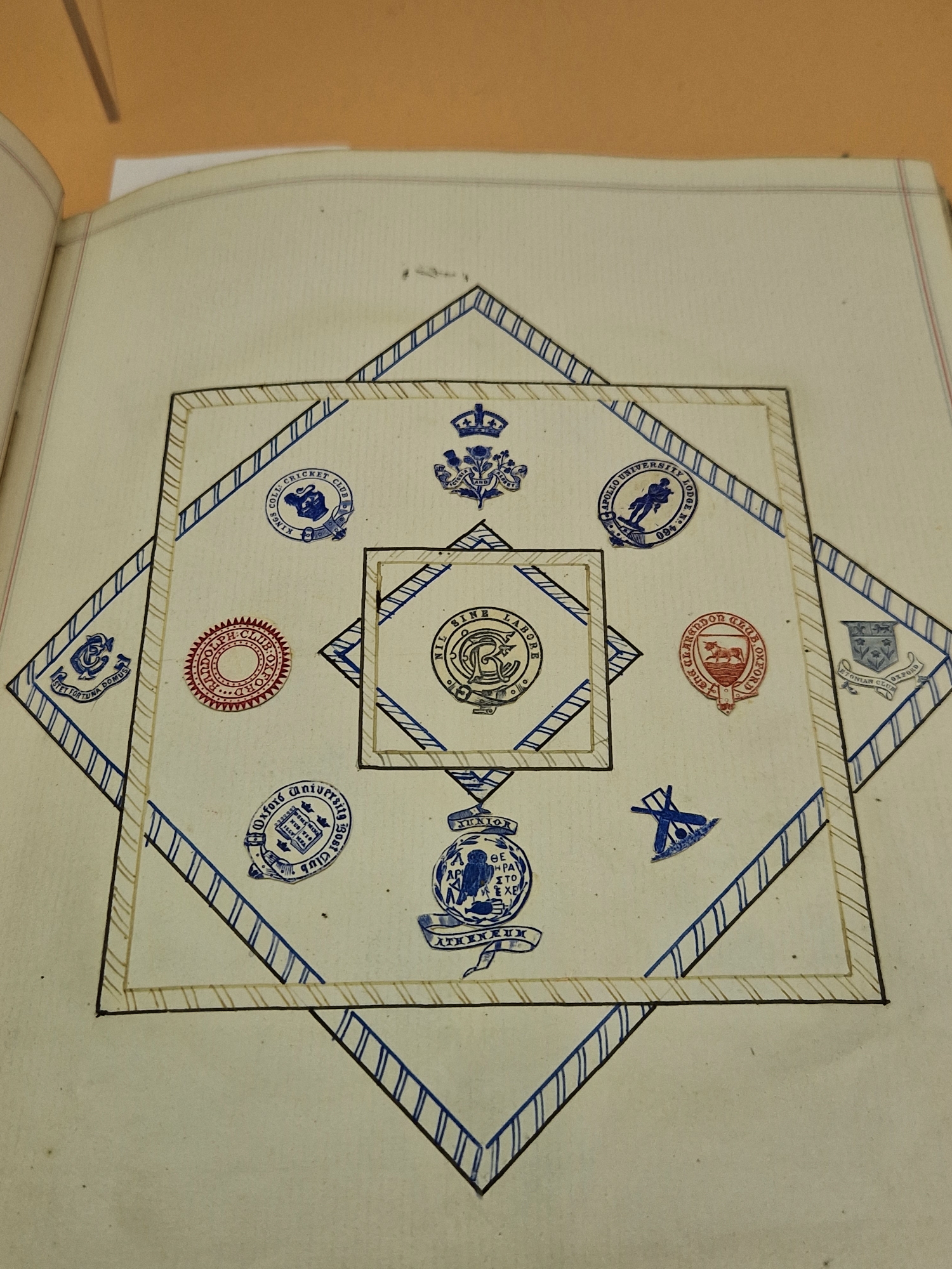 A LATE VICTORIAN GREEN LEATHER BOUND ALBUM OF ROYAL, MILITARY, NAVAL COLLEGE, AND PERSONAL CRESTS, - Image 7 of 14