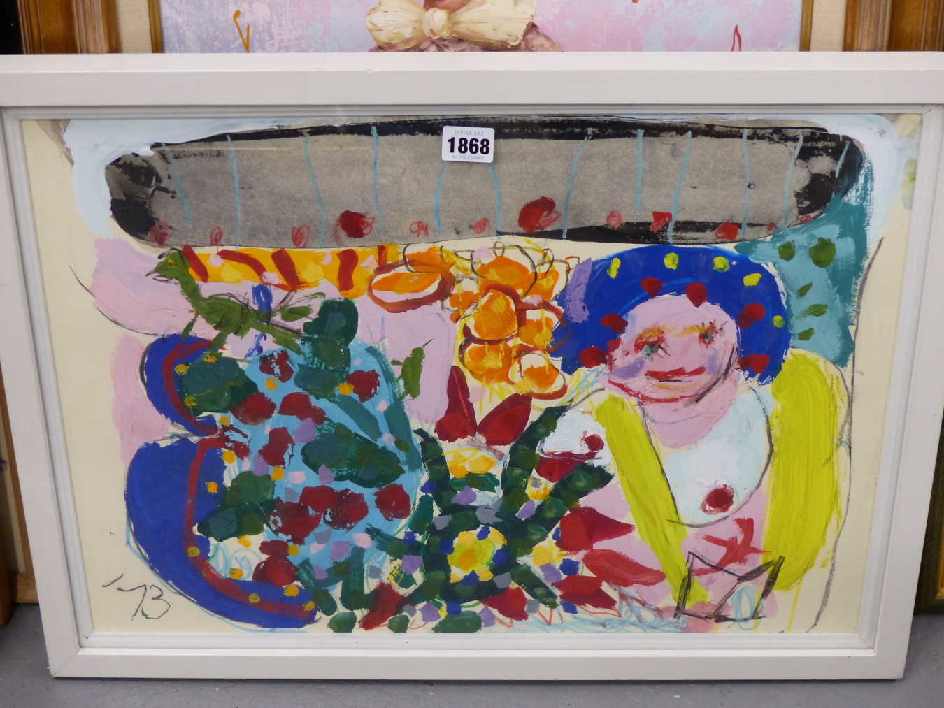 20TH CENTURY BRITISH SCHOOL, LADY WITH FLOWERS, DATED '73, MIXED MEDIA, 54 X 38.5CM. - Image 2 of 7