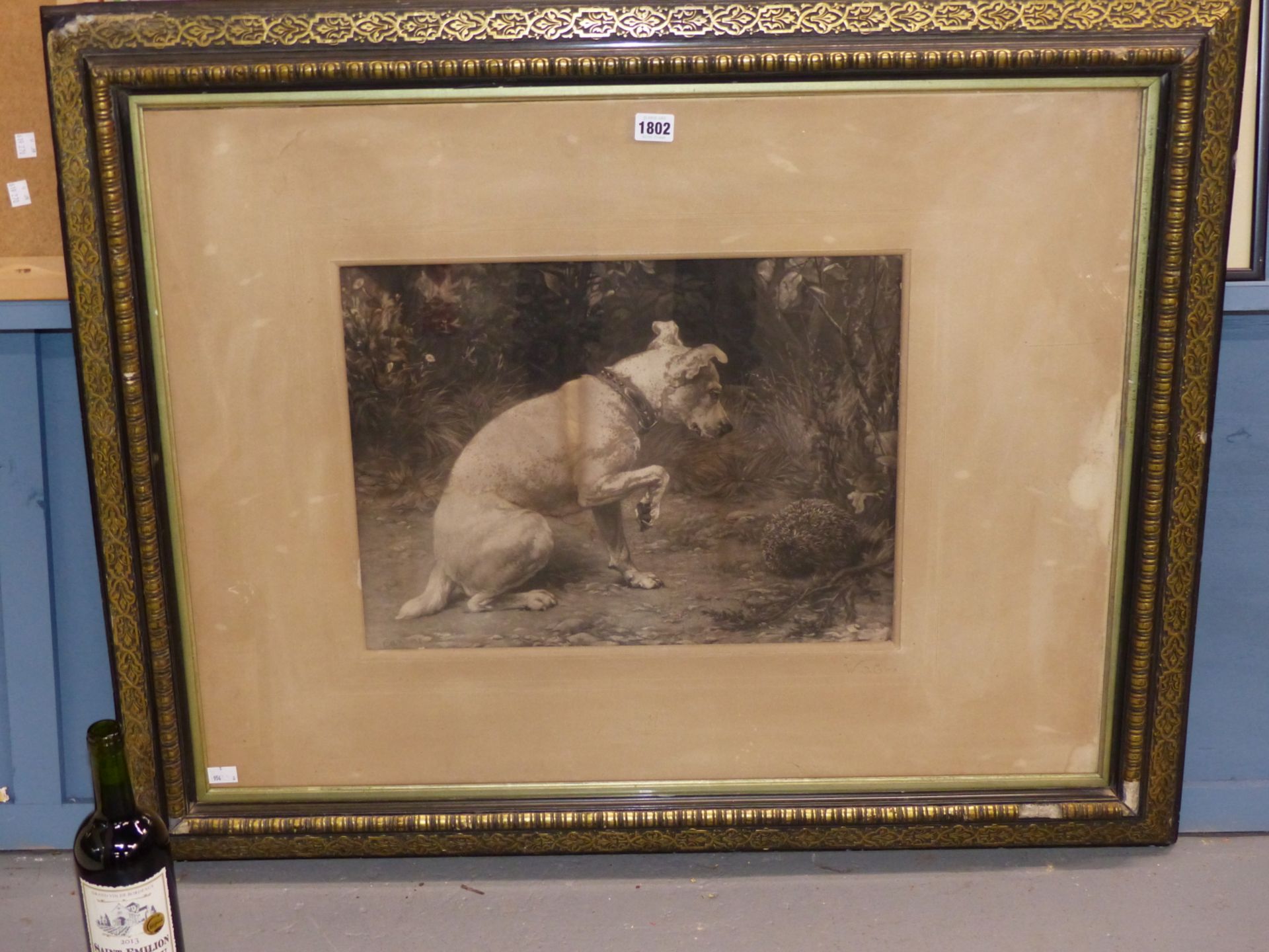AFTER GEORGE HOLMES (19TH CENTURY), A TERRIER INVESTIGATING A HEDGEHOG, ENGRAVING, 46 X 35CM IN - Image 4 of 4